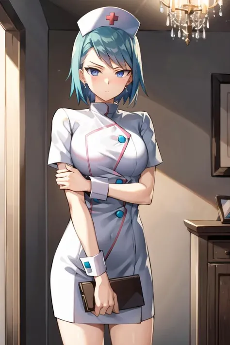 best quality, masterpiece, <lora:franziska_von_karma-10:0.8>,franziskavkarma, solo, 1girl, nurse cap, nurse,