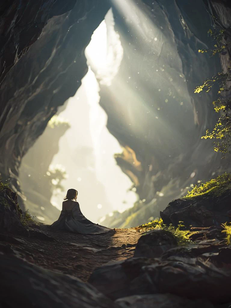 score_9,score_8_up,score_7_up,score_6_up,score_5_up,score_4_up,cinematic film still photography, cave, fantasy intricate gigantic single grand tall Sakura tree, village built on it roots, centered, super stylized, volumetric lighting, soft rays of light, shallow depth of field, vignette, highly detailed, bokeh, moody, epic, gorgeous, film grain, grainy