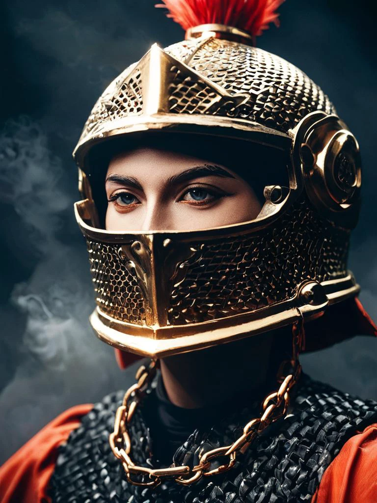 score_9,score_8_up,score_7_up,score_6_up,score_5_up,score_4_up,Manga style, portrait of medieval knight with pointed iron hedgehog-shaped helmet, gold chainmail and bronze mace, HR Giger, Agostino Arrivabene, dark setting, high contrast, harsh shadows, gloomy atmosphere, fog, red and black tones <lora:epi_noiseoffset2:1>,<lora:Sinozick:1>