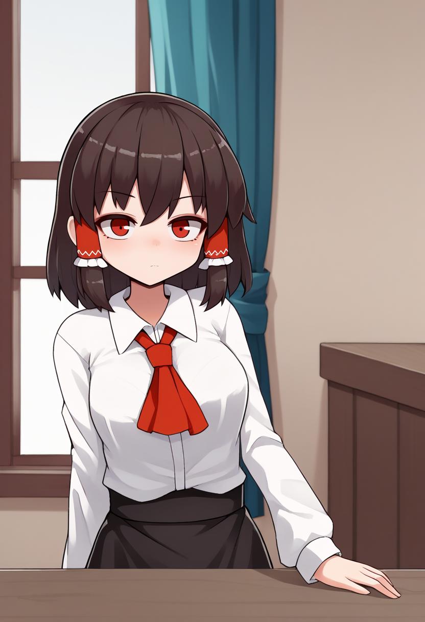 Anime girl in a white shirt and red tie sitting at a desk - SeaArt AI
