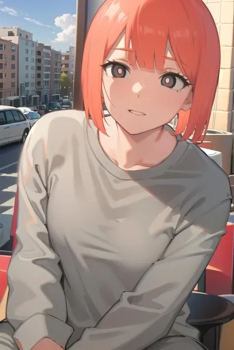 yorumac, <lora:yorumac-lora-nochekaiser:1>,
yoru mac, short hair, bangs, (black eyes:1.5), blunt bangs, orange hair, bob cut,
BREAK shirt, long sleeves, pants, sweater, grey pants,
BREAK looking at viewer, full body,
BREAK outdoors,
BREAK <lyco:GoodHands-beta2:1>, (masterpiece:1.2), best quality, high resolution, unity 8k wallpaper, (illustration:0.8), (beautiful detailed eyes:1.6), extremely detailed face, perfect lighting, extremely detailed CG, (perfect hands, perfect anatomy),