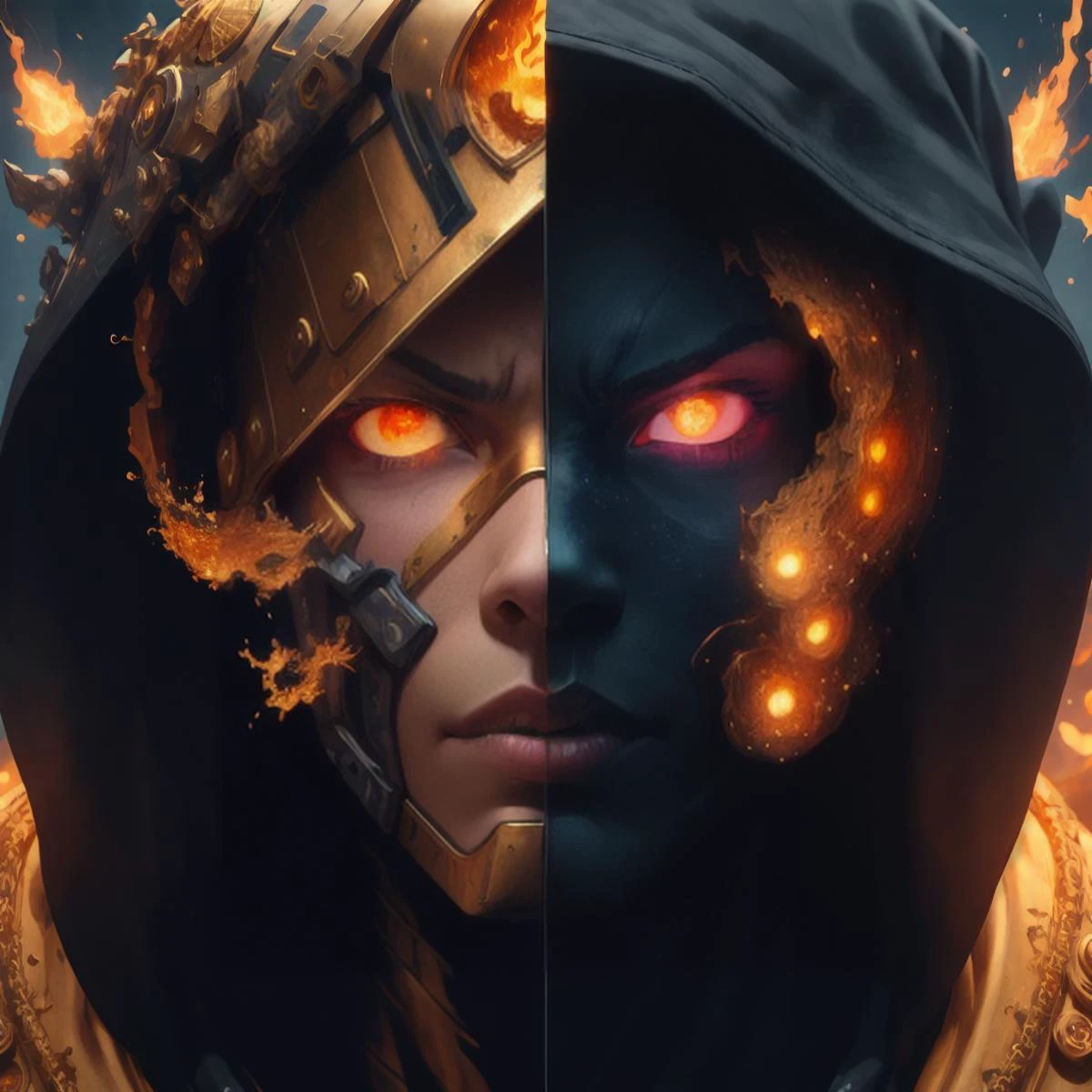 high detail RAW color Photo of warhammer40 space marine pointed chin, feminine, large eyes, cape, realistic, symmetrical, highly detailed, harsh lighting, cinematic lighting, art by artgerm and greg rutkowski and alphonse mucha, ((tornado, sparks, embers)) quad tails, serious eyes, contrast, textured skin, cold skin pores, 45 degree, hard light, gigapixel, feet visible, flawless face, freckles, 8k resolution, beautiful, cinematic, elegant, hyperrealistic, octane render, unreal, high definition, 8k resolution, highly detailed, photo taken with Sony a7R camera, DSLR lens, golden <lora:goldenv2:1>
