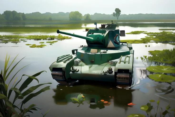 firefly tank, in the swamp, frogs, more frogs, mud, water, partially submerged, rain, cold, dank,