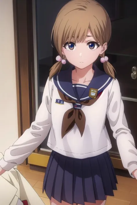 bleachyuzu, <lyco:bleachyuzu-lyco-nochekaiser:1>,
yuzu, short hair, brown hair, (brown eyes:1.5),
BREAK twintails, short twintails, school uniform, serafuku, neckerchief, red neckerchief, skirt, blue skirt, pleated skirt, long sleeves, white shirt, shirt, sailor collar, blue sailor collar,
BREAK looking at viewer, full body,
BREAK indoors, classroom,
BREAK <lyco:GoodHands-beta2:1>, (masterpiece:1.2), best quality, high resolution, unity 8k wallpaper, (illustration:0.8), (beautiful detailed eyes:1.6), extremely detailed face, perfect lighting, extremely detailed CG, (perfect hands, perfect anatomy),