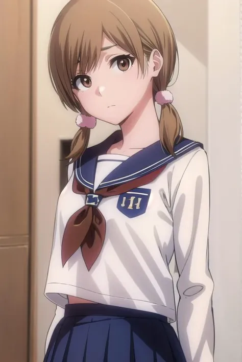 bleachyuzu, <lyco:bleachyuzu-lyco-nochekaiser:1>,
yuzu, short hair, brown hair, twintails, (brown eyes:1.5), short twintails,
BREAK school uniform, serafuku, neckerchief, red neckerchief, skirt, blue skirt, pleated skirt, long sleeves, white shirt, shirt, sailor collar, blue sailor collar,
BREAK looking at viewer, full body,
BREAK indoors, classroom,
BREAK <lyco:GoodHands-beta2:1>, (masterpiece:1.2), best quality, high resolution, unity 8k wallpaper, (illustration:0.8), (beautiful detailed eyes:1.6), extremely detailed face, perfect lighting, extremely detailed CG, (perfect hands, perfect anatomy),