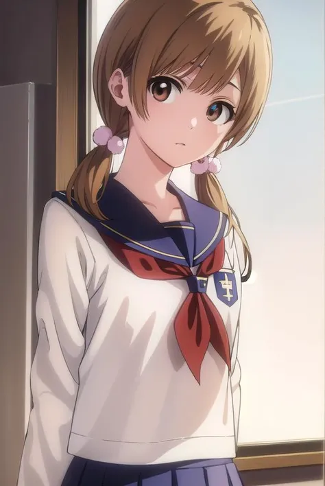 bleachyuzu, <lyco:bleachyuzu-lyco-nochekaiser:1>,
yuzu, short hair, brown hair, (brown eyes:1.5),
BREAK twintails, short twintails, school uniform, serafuku, neckerchief, red neckerchief, skirt, blue skirt, pleated skirt, long sleeves, white shirt, shirt, sailor collar, blue sailor collar,
BREAK looking at viewer, full body,
BREAK indoors, classroom,
BREAK <lyco:GoodHands-beta2:1>, (masterpiece:1.2), best quality, high resolution, unity 8k wallpaper, (illustration:0.8), (beautiful detailed eyes:1.6), extremely detailed face, perfect lighting, extremely detailed CG, (perfect hands, perfect anatomy),
