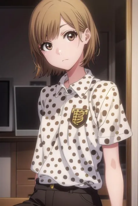 bleachyuzu, <lyco:bleachyuzu-lyco-nochekaiser:1>,
yuzu, short hair, brown hair, (brown eyes:1.5),
BREAK shirt, short sleeves, shorts, polka dot, white shorts,
BREAK looking at viewer, full body,
BREAK indoors, classroom,
BREAK <lyco:GoodHands-beta2:1>, (masterpiece:1.2), best quality, high resolution, unity 8k wallpaper, (illustration:0.8), (beautiful detailed eyes:1.6), extremely detailed face, perfect lighting, extremely detailed CG, (perfect hands, perfect anatomy),
