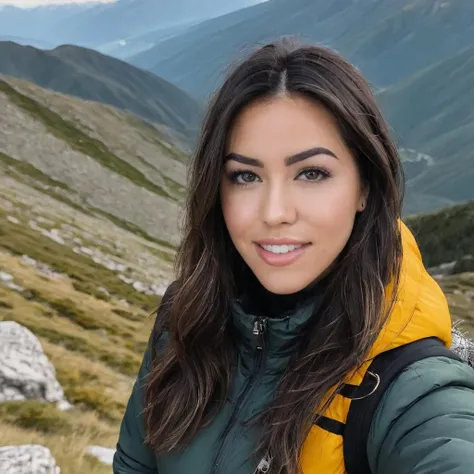 a photo of (alina lopez:0.7), ohwx woman, on a mountain, wearing a jacket, close up, best quality <lora:alinalopezv2_SDXL:0.9>