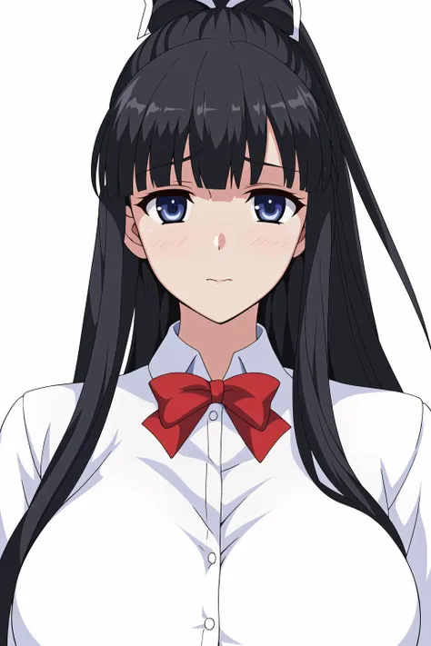 Simple White Background,
red_bowtie, school_uniform, shirt,long_sleeves, pleated_skirt,,thighhighs, black_legwear,
<lora:Sayaka_Katsuragi_Jitaku_Keibiin-KK77-V2:0.7>,
Black_long_hair,Black_eyes, high ponytail,White_bow on head,
<lora:Oda_Non_Style-KK77-V2:0.3>,<lora:more_details:0.1>,
1 girl, 20yo,Young female,Beautiful Finger,Beautiful long legs,Beautiful body,Beautiful Nose,Beautiful character design, perfect eyes, perfect face,expressive eyes,perfect balance,
looking at viewer,(Focus on her face),closed mouth, (innocent_big_eyes:1.0),(Light_Smile:0.3),
official art,extremely detailed CG unity 8k wallpaper, perfect lighting,Colorful, Bright_Front_face_Lighting,White skin,
(masterpiece:1.0),(best_quality:1.0), ultra high res,4K,ultra-detailed,
photography, 8K, HDR, highres, absurdres:1.2, Kodak portra 400, film grain, blurry background, bokeh:1.2, lens flare, (vibrant_color:1.2),professional photograph,
(Beautiful,large_Breasts:1.4), (beautiful_face:1.5),(narrow_waist),