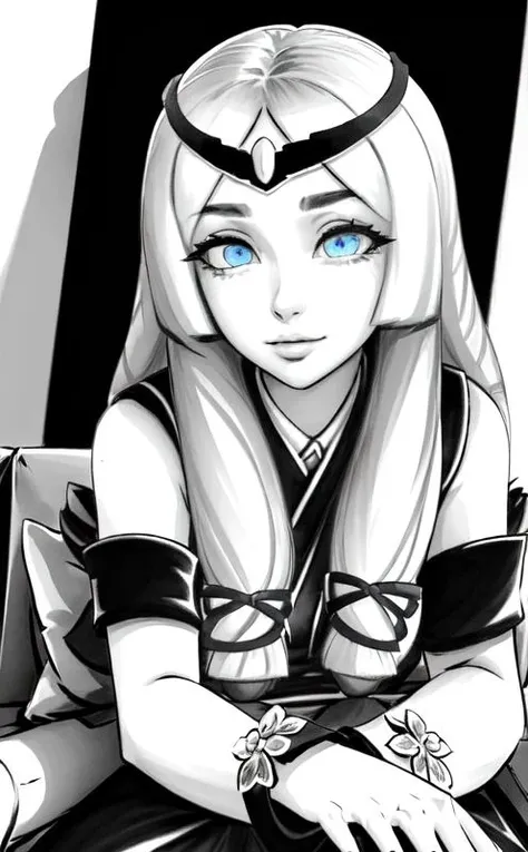 masterpiece, 1girl, sitting on a couch, photorealistic, highly detailed, high resolution, best quality, highres, (detailed eyes:1.4), (detailed face:1.2), inksketch, none color, upper body, <lora:Kagura-OnmyoujiMaster:1>, <lora:inkSketch_V2:0.9>