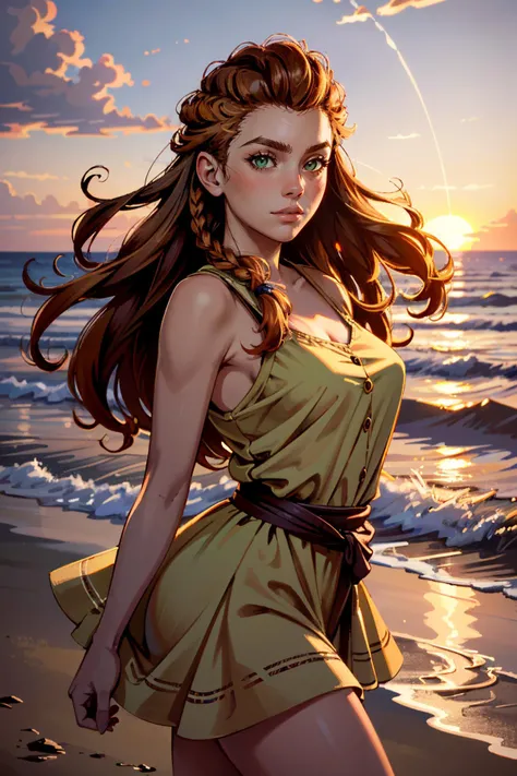 ((ultra detailed, masterpiece, absurdres))
 <lora:HFWAloy:0.9>
HFWAloy, 1girl, orange hair, green eyes, long hair, braid, on a beach during a vibrant sunset, sundress, playing with the waves