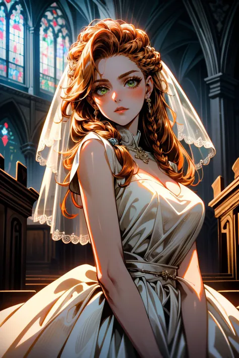 ((ultra detailed, masterpiece, absurdres))
<lora:HFWAloy:0.9>
HFWAloy, 1girl, orange hair, green eyes, long hair, braid, wearing a wedding dress, bridal veil, inside a church