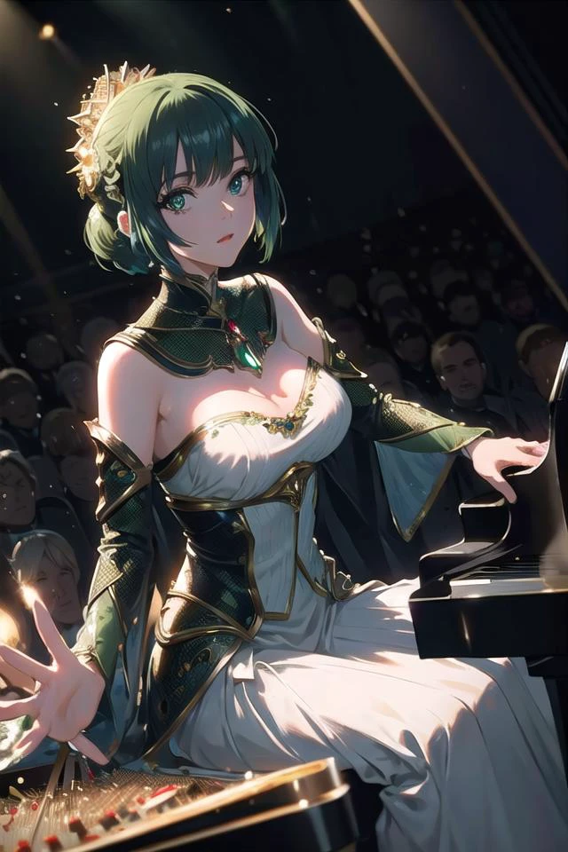 masterpiece, best quality, ultra-detailed, cinematic lighting, (facial details), Nikon L35AF Camera, (depth of field:1),
1girl, photorealistic, beautiful detailed eyes, green, (clear image), look at viewer, sequined, documentary, fantasy of terror, nanobot, a musician playing a piano in a concert hall,
<lora:epiNoiseoffset_v2:1>
