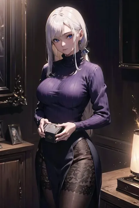 masterpiece, best quality, ultra-detailed, cinematic lighting, (facial details), Sony a7 III Mirrorless Camera, (depth of field:1),
1girl, photorealistic,  beautiful detailed eyes, purple, (clear image), look at viewer,  sweater, family,  heroic fantasy, drones, box of matches,
<lora:epiNoiseoffset_v2:1>