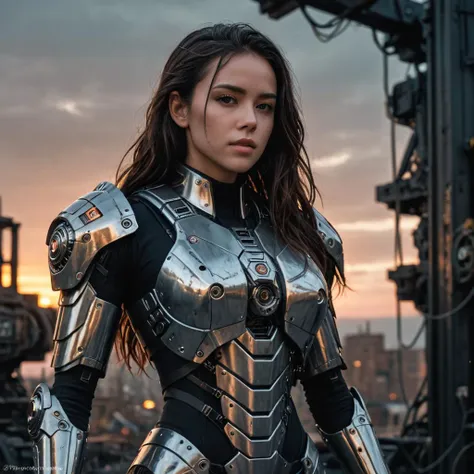 beautiful college girl in a hulking hydraulic biomechanical exoskeleton armored robot, sunset, sweaty, post-apocalyptic, long hair, cyberpunk, hyper detailed, detailed face (background inside dark, moody, private study:1.3) (full body:1.2)

, detailed face, detailed background, cinematic atmosphere,(hyperdetailed photography:1.3), epic, awardwinning, masterpiece, beautiful detailed, sharp focus, 35nm dof, bokeh, raytracing, octane render, trending on artstation,
