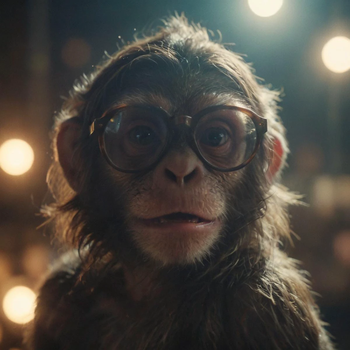 closeup polaroid of monkey wearing glasses, movie still,
A cinematic film still, cinematic lighting, film still, movie,
((dark cinestill)), ((dimly lit, low lit, deep focus, snapchat)), bad quality , grainy jpg , blurred, motionblur, ugly,