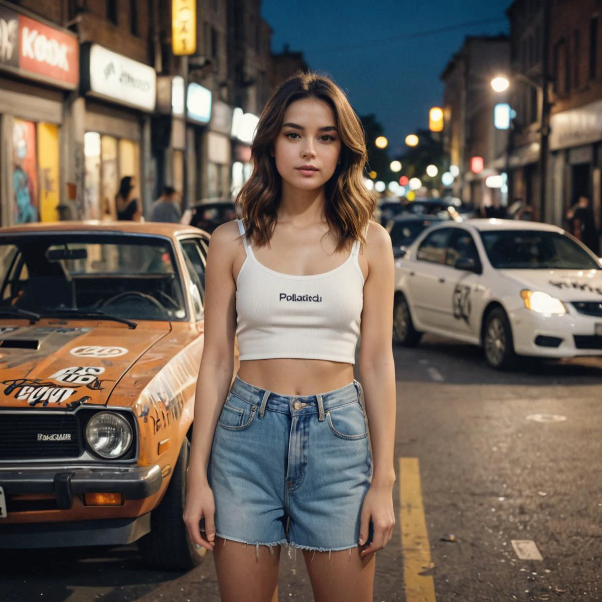 polaroid of woman standing next to graffitied car, night street rally,
, low quality, bad quality, amateur photography, snapchat still, blurry photo, motion blur
,cinematic film still
,Kodak Vision3 250D Film Stock Footage Style, shallow depth of field, vignette, highly detailed, high budget, bokeh, cinemascope, moody, epic, gorgeous, film grain, grainy