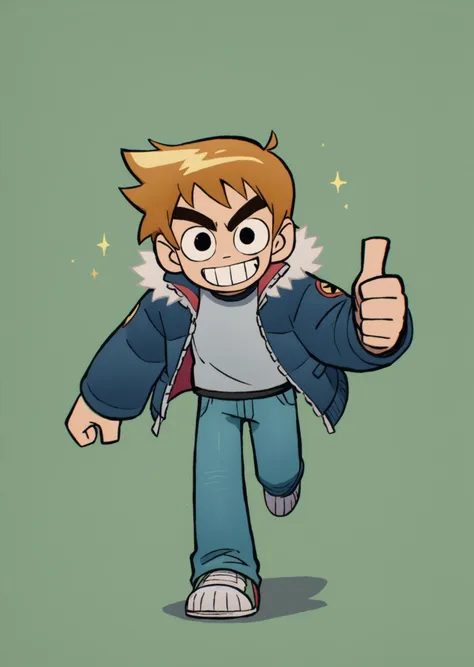 score_9, score_8_up, score_7_up, score_6_up, source_anime, zPDXL, BREAK
<lora:Scott_Pilgrim_Takes_Off:1> scottp, sketch, anime coloring, 1boy, solo, scott, short hair, brown hair, thick eyebrows, big grin, smiling, grey shirt, jeans, sneakers, winter jacket, cool pose, thumbs up, v