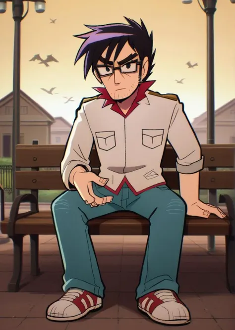 score_9, score_8_up, score_7_up, score_6_up, source_anime, zPDXL, BREAK
<lora:Scott_Pilgrim_Takes_Off:1> scottp, sketch, anime coloring, 1boy, solo, gideon, short hair, black hair, glasses, weekend comfort  relaxed jeans, henley shirt, low-top sneakers, baseball cap , sitting on a park bench, feeding birds with a gentle expression,