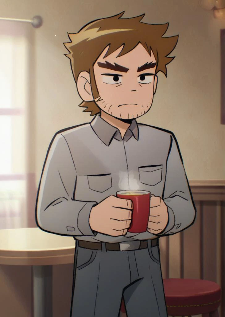 score_9, score_8_up, score_7_up, score_6_up, source_anime, zPDXL, BREAK
<lora:Scott_Pilgrim_Takes_Off:1> scottp, sketch, anime coloring, 1boy, solo, stephen, short hair, brown hair, facial hair, beard stubble, thick eyebrows, business-casual gray dress pants, light gray blazer, dress shirt, brown brogues ,clarks, , enjoying tea, peaceful,