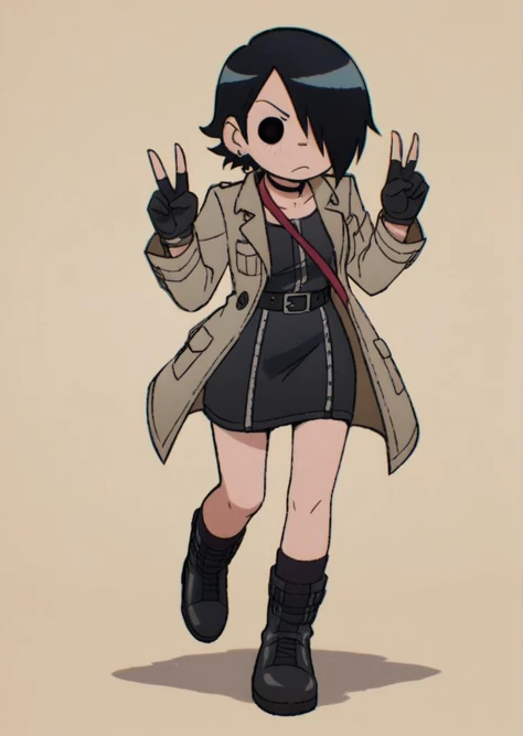 score_9, score_8_up, score_7_up, score_6_up, source_anime, zPDXL, BREAK
<lora:Scott_Pilgrim_Takes_Off:1> scottp, sketch, anime coloring, 1girl, solo, Knives, black hair, hair over one eye , solid circle eyes, leather trench coat, Acne Studios, silk slip dress, The Row, ankle boots, Givenchy, leather gloves, Hermès , doing a peace sign, playful,