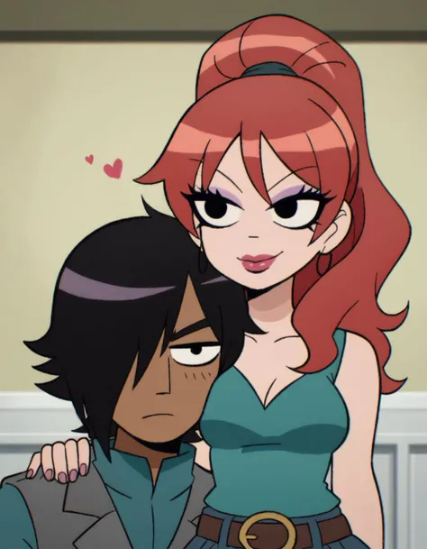 zPDXL, score_9, score_8_up, score_7_up, source_anime, <lora:ScottP-v2-3:0.8> scttp, multiple characters, outdoors, smiling, happy, hugging, looking at another, cute, adorable, blush, heart,
matthew, dark-skinned male, hair over one eye, black hair,
Envy, long hair, ponytail, red hair, makeup, high ponytail, lipstick, eyeshadow,