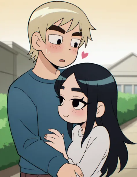 zPDXL, score_9, score_8_up, score_7_up, source_anime, <lora:ScottP-v2-3:0.8> scttp, multiple characters, outdoors, smiling, happy, hugging, looking at another, cute, adorable, blush, heart,
todd, blonde hair, short hair, tall, thick eyebrows,
Stacey, black hair, long hair, parted bangs, thick eyebrows,