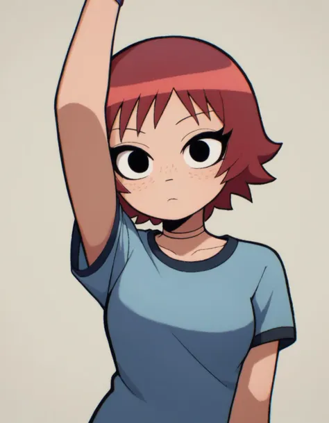 zPDXL, score_9, score_8_up, score_7_up, source_anime, BREAK
1girl, solo,  <lora:ScottP2-14:0.8> 1girl, solo, Kim, red hair, short hair, freckles, arm up,