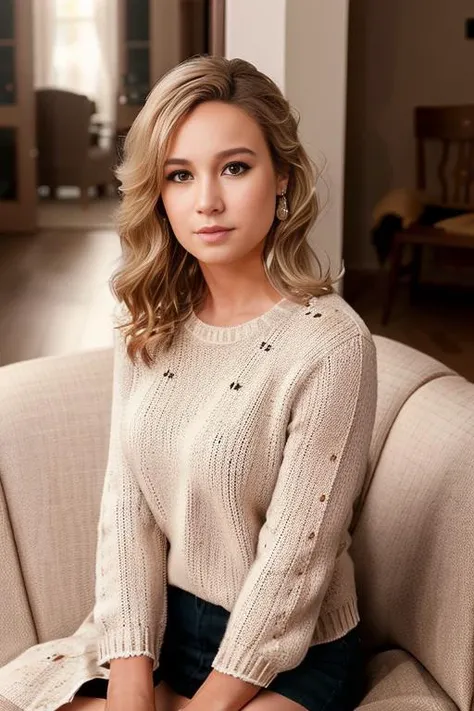 <lora:br13l4rs0n:0.9>, a Realistic full body Portrait of a br13l4rs0n woman with brown eyes and blonde Hair style, looking at viewer, jewelry, sitting, earrings, indoors, blurry, sweater, lips, sleeves past wrists, window, chair, couch, head rest, realistic, white sweater, soft lighting, professional Photography, Photorealistic, detailed eyes, RAW, analog, sharp focus, 8k, HD, DSLR, high quality, Fujifilm XT3, film grain, award winning, masterpiece