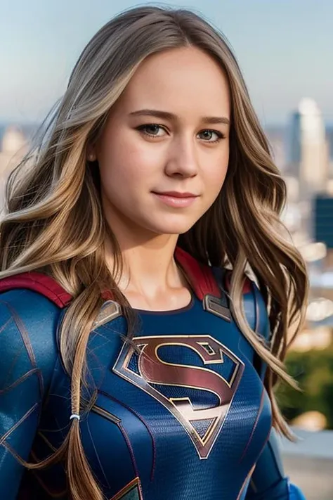 <lora:br13l4rs0n_v2:0.9>, a Realistic Portrait of br13l4rs0n_v2, long hair, looking at viewer, supergirl outfit, realistic, city sky, soft lighting, professional Photography, Photorealistic, detailed eyes, RAW, analog, sharp focus, 8k, HD, DSLR, high quality, Fujifilm XT3, film grain, award winning, masterpiece