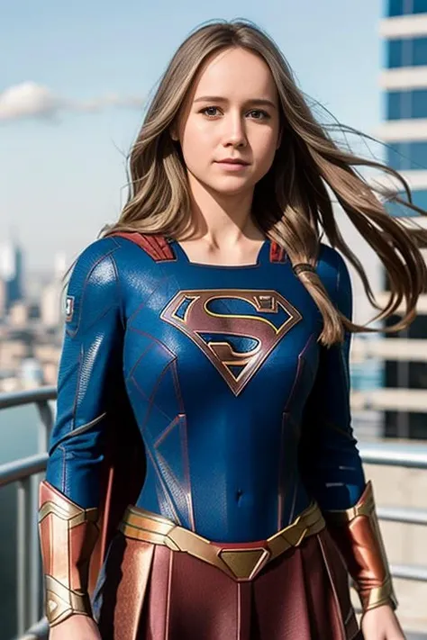 <lora:br13l4rs0n_v2:0.9>, a Realistic Portrait of br13l4rs0n_v2, long hair, looking at viewer, supergirl outfit, realistic, city sky, soft lighting, professional Photography, Photorealistic, detailed eyes, RAW, analog, sharp focus, 8k, HD, DSLR, high quality, Fujifilm XT3, film grain, award winning, masterpiece
