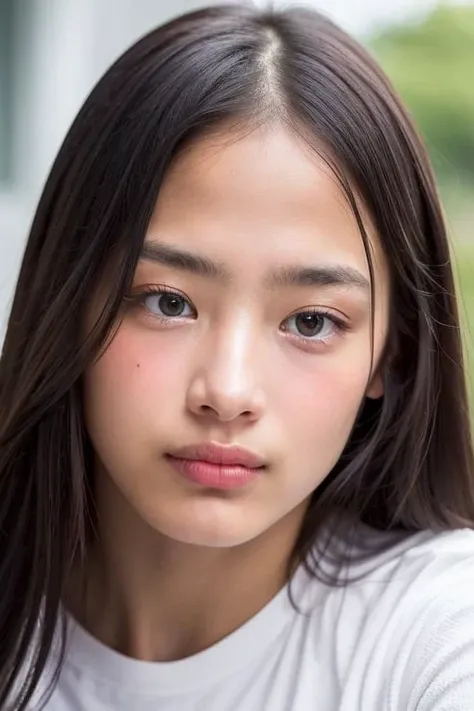 (solo,1girl), RAW, (Masterpiece:1.1), a stunning (close-up shot) portrait of a beautiful teenage young woman, long dark hair. wearing off-shoulder t-shirt. looking at viewer, alluring expression, naughty face, cute smile, (visible teeth:0.5), visible pores, aegyo sal, eyelashes, blush. realistic, lifelike, hyperrealism, highly detailed, absurdres, 8K UHD, soft focus, soft lighting, f1.4, Fujifilm XT3, <lora:Minji_ChilloutMix_01:1>