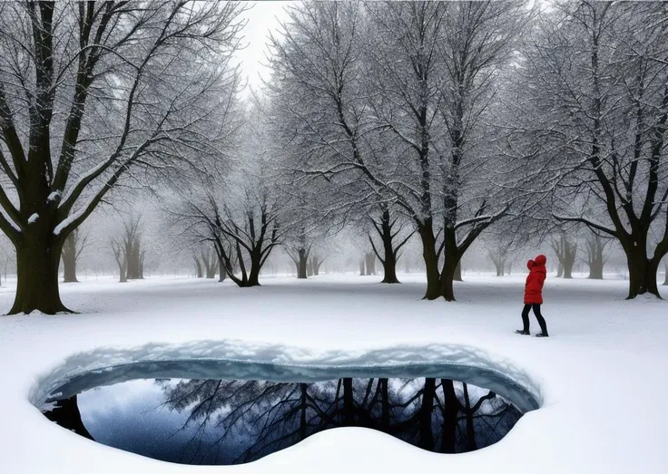 ice,1 girl,masterpiece, beauty,reflection, snow,tree <lora:freezefinal:1>