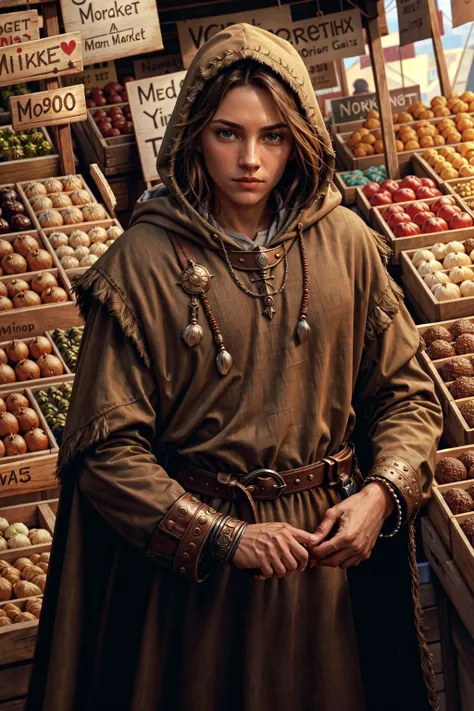 merchant:1.2, <lora:RPGMerchant:1>, solo, brown hair, 1boy, dagger, male focus, hood, cape, ((in a market stand)), medieval, <lora:AllOldRPGArtS1_1990s_V1.01_LoRA:0.4> alloldrpgarts1 <lora:PBOldRifRPGStyle-V1.0-st_LoRa:0.4> RpgRiftingInThe90s, extremely high quality RAW photograph, detailed background, intricate, Exquisite details and textures, highly detailed, ultra detailed photograph, warm lighting, 4k, sharp focus, high resolution, detailed skin, detailed eyes, 8k uhd, dslr, high quality, film grain, Fujifilm XT3,