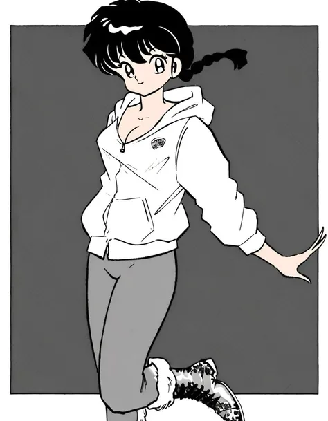 line art drawing score_9, score_8_up, source_anime, 1girl, solo, ranma, ranmaw, black hair, cleavage, Going for a family hike, dressed in a plum-colored zip-up hoodie, gray leggings, and sturdy hiking boots , summer, pov, teenager, detailed background . professional, sleek, modern, minimalist, graphic, line art, vector graphics, score_9, score_8_up, source_anime, 1girl, solo, ranma, ranmaw, black hair, cleavage, Going for a family hike, dressed in a plum-colored zip-up hoodie, gray leggings, and sturdy hiking boots, summer, pov, teenager, detailed background, gorgeous, intricate