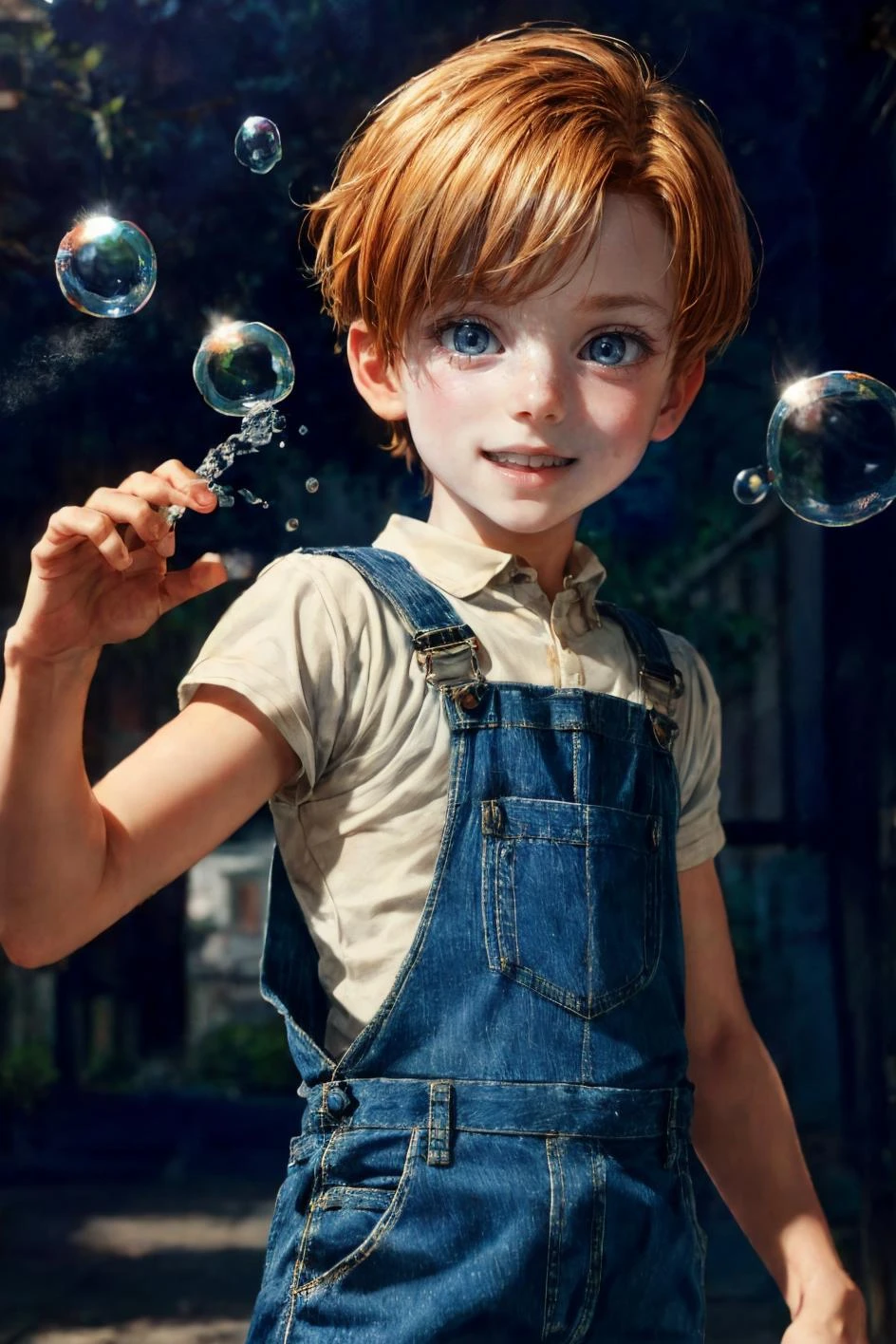 a with ginger hair wearing denim overalls chasing bubbles. smile, clean pastel painting, beautiful detailed face, lots of bubbles, photorealistic
ultra realistic, elegant, highly detailed, intricate, sharp focus, depth of field, f/1.8, 85mm, medium shot, mid shot, (centered image composition), (professionally color graded), ((bright soft diffused light)), volumetric fog, trending on instagram
<lora:LowRA:1>