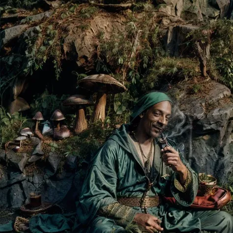 <lora:SnoopDogu:1> sn00pd0g in green brown robe smoking a smoking pipe, sparkle, fantasy, magic
<lora:LowRA:0.7> Dark theme, night <lora:emotion_happy_slider_v1:3>, <lora:add_detail:0.75>, (dynamic angle:2), impressive ,masterpiece , visually stunning, highly detailed, (mature adult:1.3), (photorealistic:1.5), hi res, 8k, award winning
hdri, depth of field