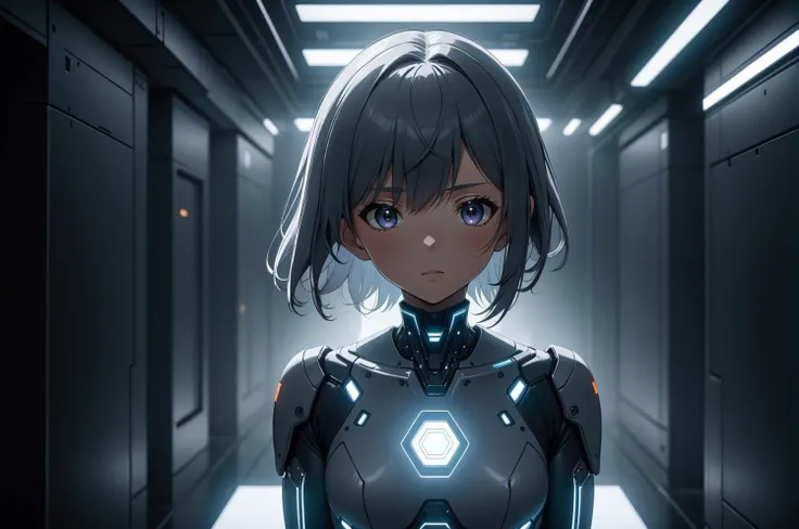 anime opening, (1girl), Loneliness, solo, Cybernetic Augmentations aesthetic in Slate gray theme atmosphere, (wallpaper style), movie trailer, "Omni", cinematic, screencap, motion capture, bokeh, depth of field, perception