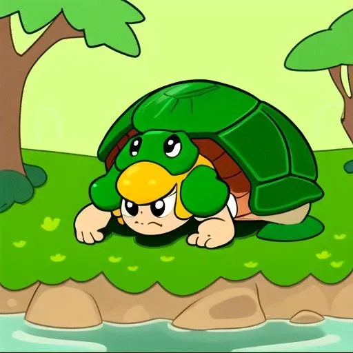 <lora:koopa gal (minus8):0.8>, koopa gal, crawling, turtle shell, river, eating leafy vegetables, turtle girl,
