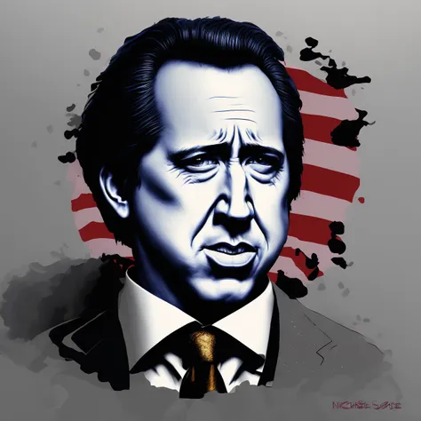 digital Ink, Nicholas Cage as president, style by DivineStatue