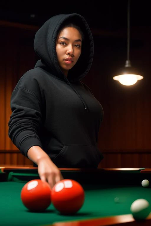 DEN_lailathebrat_OF,
(playing snooker in a dark atmospheric pool hall wearing casual clothing and a hoodie, atmospheric, snooker, cue, playing snooker, leaning over the table:1.2),
bokeh, f1.4, 40mm, photorealistic, raw, 8k, textured skin, skin pores, intricate details <lora:epi_noiseoffset2:1>, epiCRealism <lora:ClothingAdjuster3:-1.3>