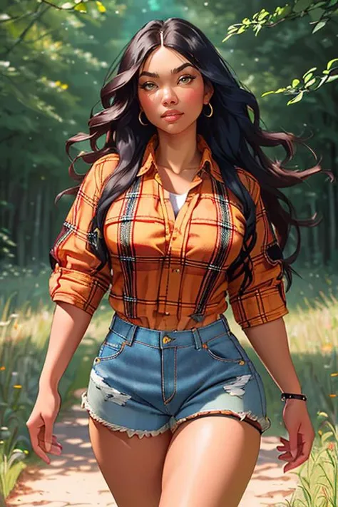 DEN_lailathebrat_OF,
(walking through a tallgrass meadow wearing (Jean shorts:1.3) and (plaid shirt:1.3), meadow, wild, overgrown, walking,:1.2),
bokeh, f1.4, 40mm, photorealistic, raw, 8k, textured skin, skin pores, intricate details <lora:epi_noiseoffset2:1>, epiCRealism