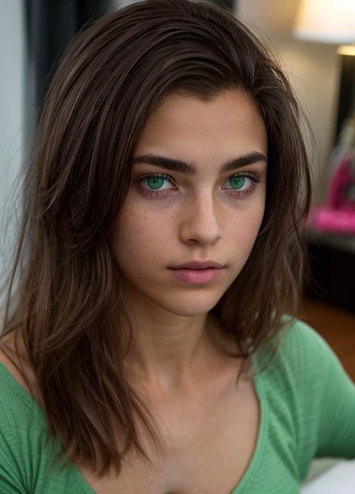 <lora:sara:0.75>green_eyes, medium_hair, brown_hair,teenage