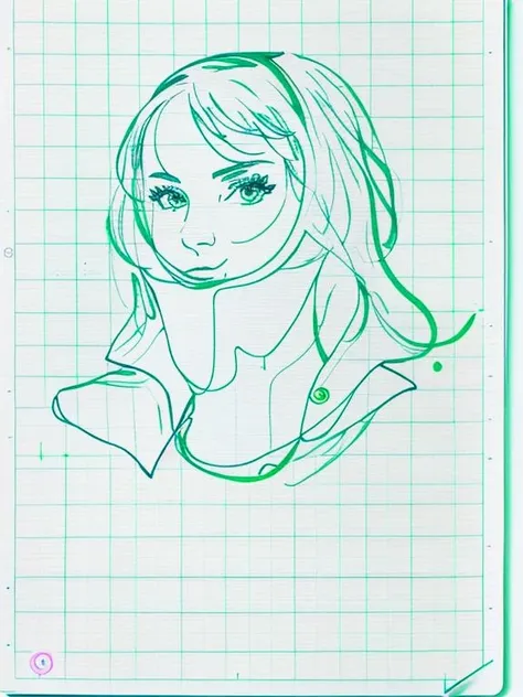 a girl, on a sheet of paper, on a sheet in a box, ((note paper, background, detailed, glowforge, graph, paper, pen, sheet, texture)), Kleto4ka <lora:Kleto4ka:0.9>,