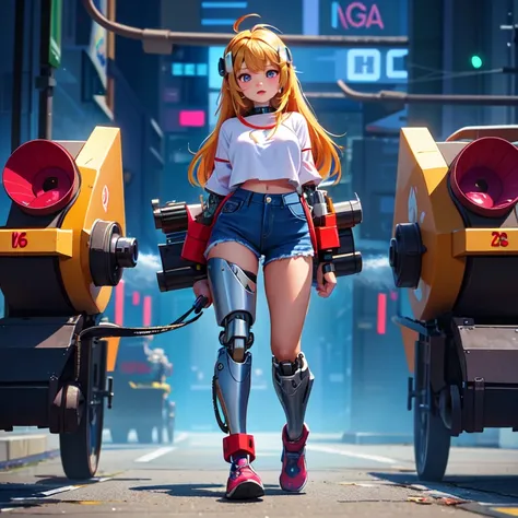 dsrl,sharp focus, (natural light),(masterpiece, ultra quality),(sci-fi cyborg standing with big sci-fi cannon:1.7),(full body:1.5),(Dynamic pose:1.6), long hair,(very cute casual clothes:1.6),(metalic ornament:1.5),(cute),(8k),(skin roughness:1.4),(skin pores),(high detailed skin:1.6),(skin glossiness0.6), (magic spellcast sign:1.3),Dynamic view,(colorful),(on street)