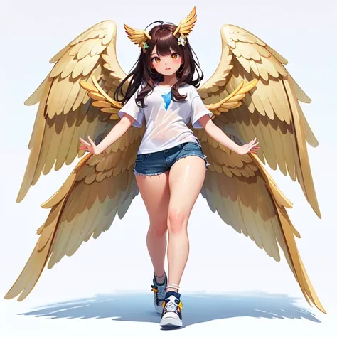 dsrl,sharp focus, (natural light),(masterpiece, ultra quality),(angel 1girl with full open wings:1.7),(full body:1.5),(Dynamic pose:1.6), long hair,(very cute casual clothes:1.6),(metalic ornament:1.5),(cute),(8k),(skin roughness:1.4),(skin pores),(high detailed skin:1.6),(skin glossiness0.6), Dynamic view,(colorful),