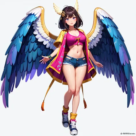 dsrl,sharp focus, (natural light),(masterpiece, ultra quality),(angel 1girl standing with full open wings:1.7),(full body:1.5),(Dynamic pose:1.6), long hair,(very cute casual clothes:1.6),(metalic ornament:1.5),(cute),(8k),(skin roughness:1.4),(skin pores),(high detailed skin:1.6),(skin glossiness0.6), (magic spellcast sign:1.3),Dynamic view,(colorful),(on street)