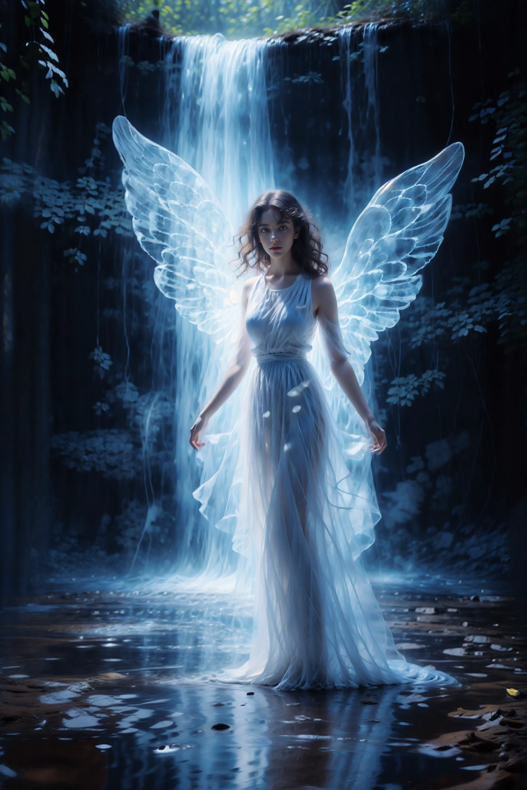 (masterpiece:1.3),(the gentle maiden:1.2),(tulle texture:1.2),standing,nimble,(dance:1.2),(full-size photograph:1.2),(panorama:1.2),
(fluorescent waterfall:1.3),(blue angel wings:1.2),Romanticism,UHD,textured skin,1080P,
<lora:Blue fluorescent waterfallè§å
çå¸_v1.0:0.75>,<lora:duobabaè²å½©çå¼¹:0.4>,<lora:è§å
ç¿
è·æå½±_v1.0:0.47>,<lora:è±ç°é_v1.0:0.6>,<lora:éé罩:0.3>,<lora:æ³å
:0.3>,