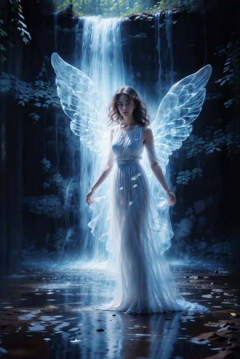 (masterpiece:1.3),(the gentle maiden:1.2),(tulle texture:1.2),standing,nimble,(dance:1.2),(full-size photograph:1.2),(panorama:1.2),
(fluorescent waterfall:1.3),(blue angel wings:1.2),Romanticism,UHD,textured skin,1080P,
<lora:Blue fluorescent waterfallè§åçå¸_v1.0:0.75>,<lora:duobabaè²å½©çå¼¹:0.4>,<lora:è§åç¿èÂ·æå½±_v1.0:0.47>,<lora:è±ç°é_v1.0:0.6>,<lora:ééç½©:0.3>,<lora:æ³å:0.3>,