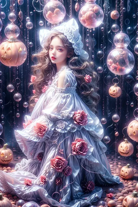 in a surreal photo,real person,shoot,1girl,quite,pumpkin,red rose,complex layering,depth of field,the whole body,standing,((mystical Halloween night)),glowing magic wand,wand casting a soft blue glow,(masterpiece:1,2),best quality,masterpiece,highres,original,extremely detailed wallpaper,perfect lighting,(extremely detailed CG:1.2),perfect_photography.txt(1),<lora:èºæ¯åç-équite_v1.0:0.8>,<lora:duobabaè²å½©çå¼¹:0.7>,<lora:add_detail:0.8>,red background,red atmosphere,<lora:éé罩:0.6>,<lora:æ³å
:0.7>,